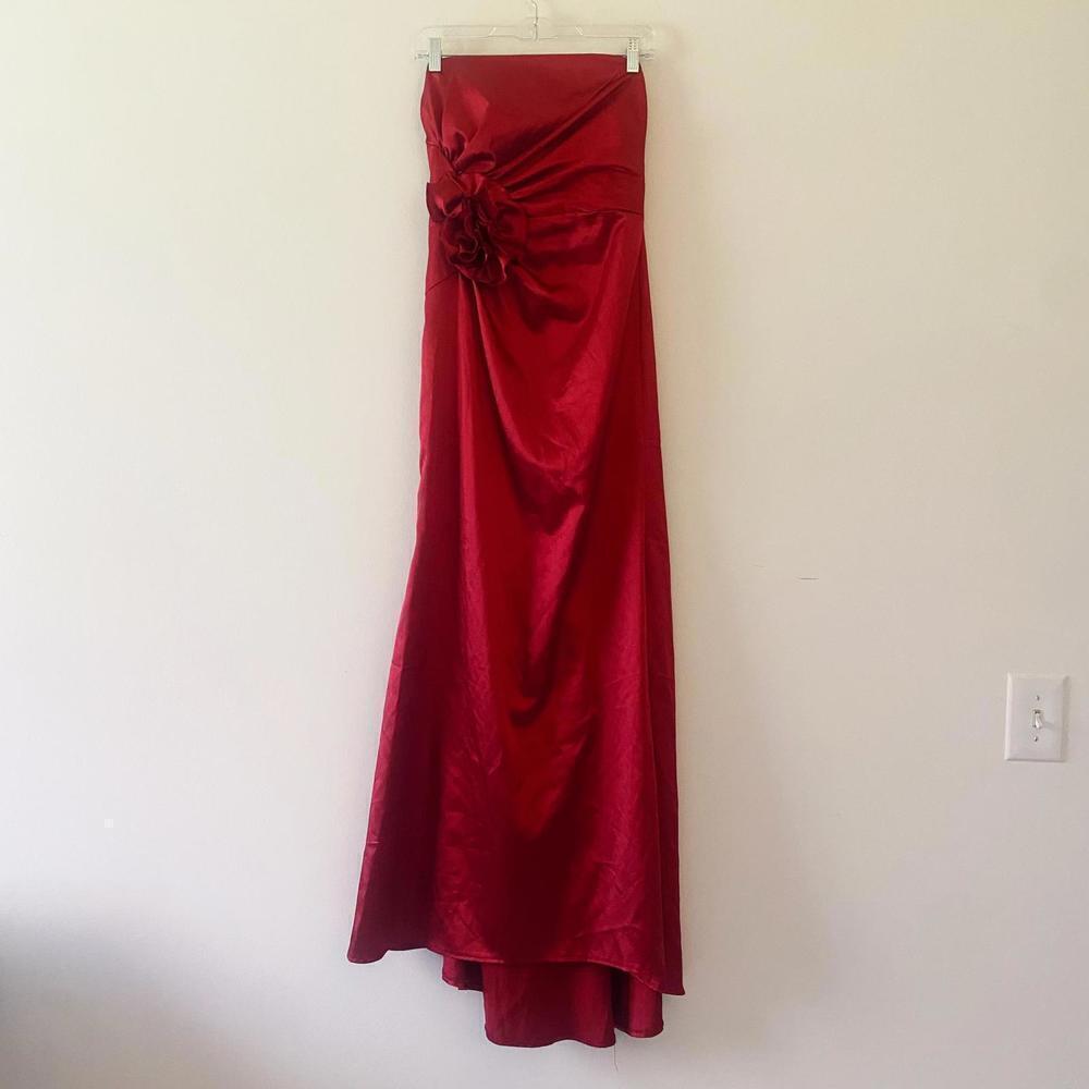 JESSICA McCLINTOCK vintage red strapless rosette maxi dress
